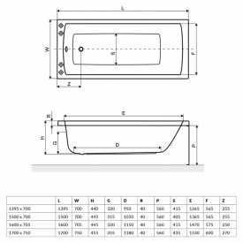 Ванна Aquaria 170x75 c ніжками