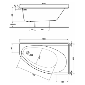 Ванна Elipso 160x100 c ножками отверстие слива слева