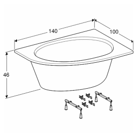 Ванна Elipso 140x100 c ножками отверстие слива слева