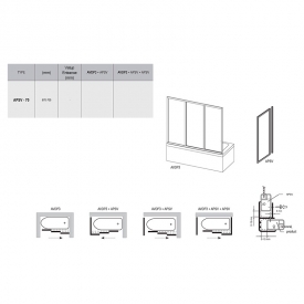 Стінка для ванни APSV-70 Transparent + сатиновий