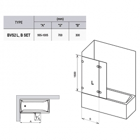 Штора для ванны BVS 2- 100 L Transparent