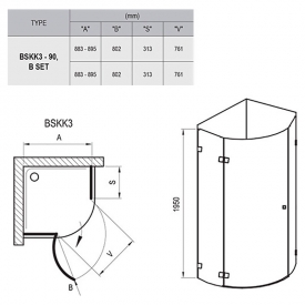 Душова штора BSKK 3-90 R Transparent