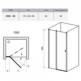 Душові двері CSD 2-120 Transparent + сатиновий