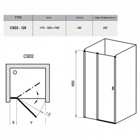 Душові двері CSD 2-120 Transparent + білий