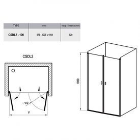 Душові двері CSDL 2-100 Transparent + білий