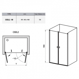 Душові двері CSDL 2-90 Transparent + білий