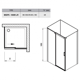 Душова кабіна MSDPS 100/80 L Transparent + сатиновий