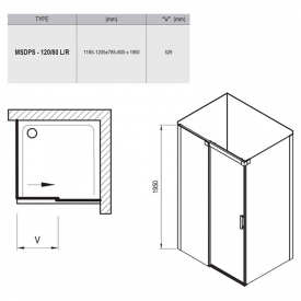 Душова кабіна MSDPS 120/80 L Transparent + сатин