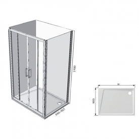 Душова стінка 10 ° 10PS 90 Transparent + білий