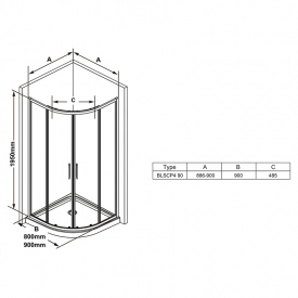 Душова штора BLSCP 4-90 Transparent+чорний