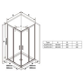 Душевая штора BLSRV 2-80 Transparent+черный