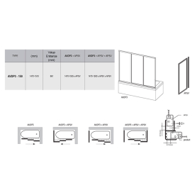 Штора для ванни AVDP 3-150 Transparent+білий
