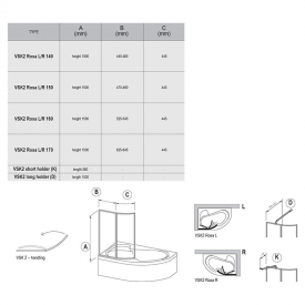 Штора для ванны VSK 2 Rosa 2 170 R