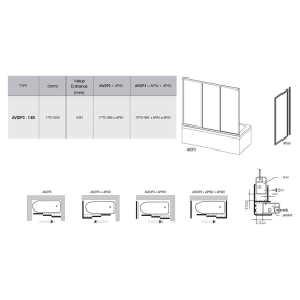 Штора для ванны AVDP 3-180 Transparent+белый