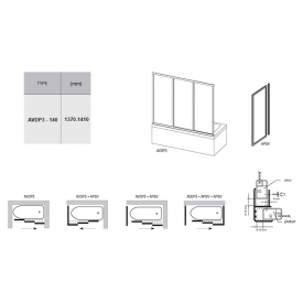 Штора для ванны AVDP 3-140 Transparent+белый