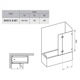 Штора для ванны BVS 2- 100 R Transparent