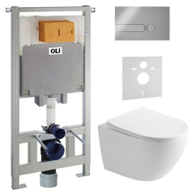 Инсталляция Oli 80 с кнопкой Iplate 885342 + чаша унитаза Ronda Rimless R0049RQS