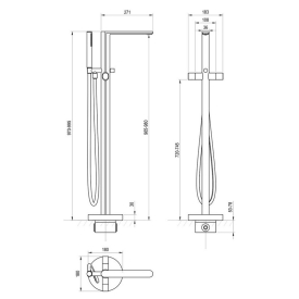 Смеситель CR II 080.20BL напольный с душевым комплектом