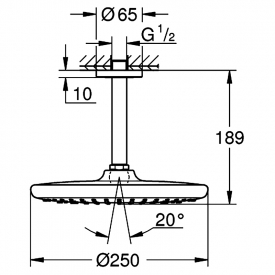Верхній душ Tempesta 250 з кронштейном