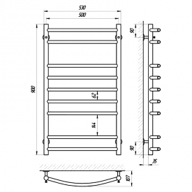 Полотенцесушитель Классик П9 50x90 правый, хром