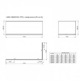 Ванна Linea 170x75 з ніжками і праву панель