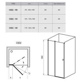 Душевые двери CSD2-110 Transparent+черный