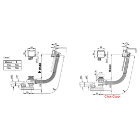 Сифон для ванни з переливом Click-Clack
