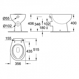 Чаша унітаза Bau Rimless пристінна