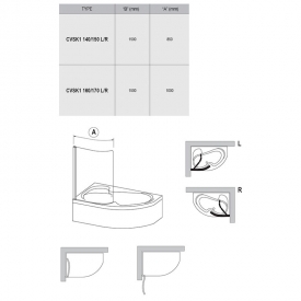 Шторка на ванну CVSK1 Rosa 160/170 L